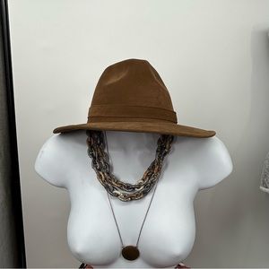 Brown suede fedora hat